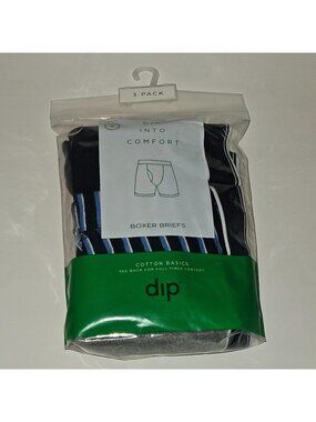 NEW Dip Boxer Briefs Lot 3 Pack Men's Small 28-30" Tag Free Cotton Gray Blue